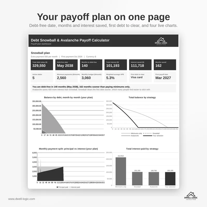 Debt Snowball & Avalanche Calculator dashboard